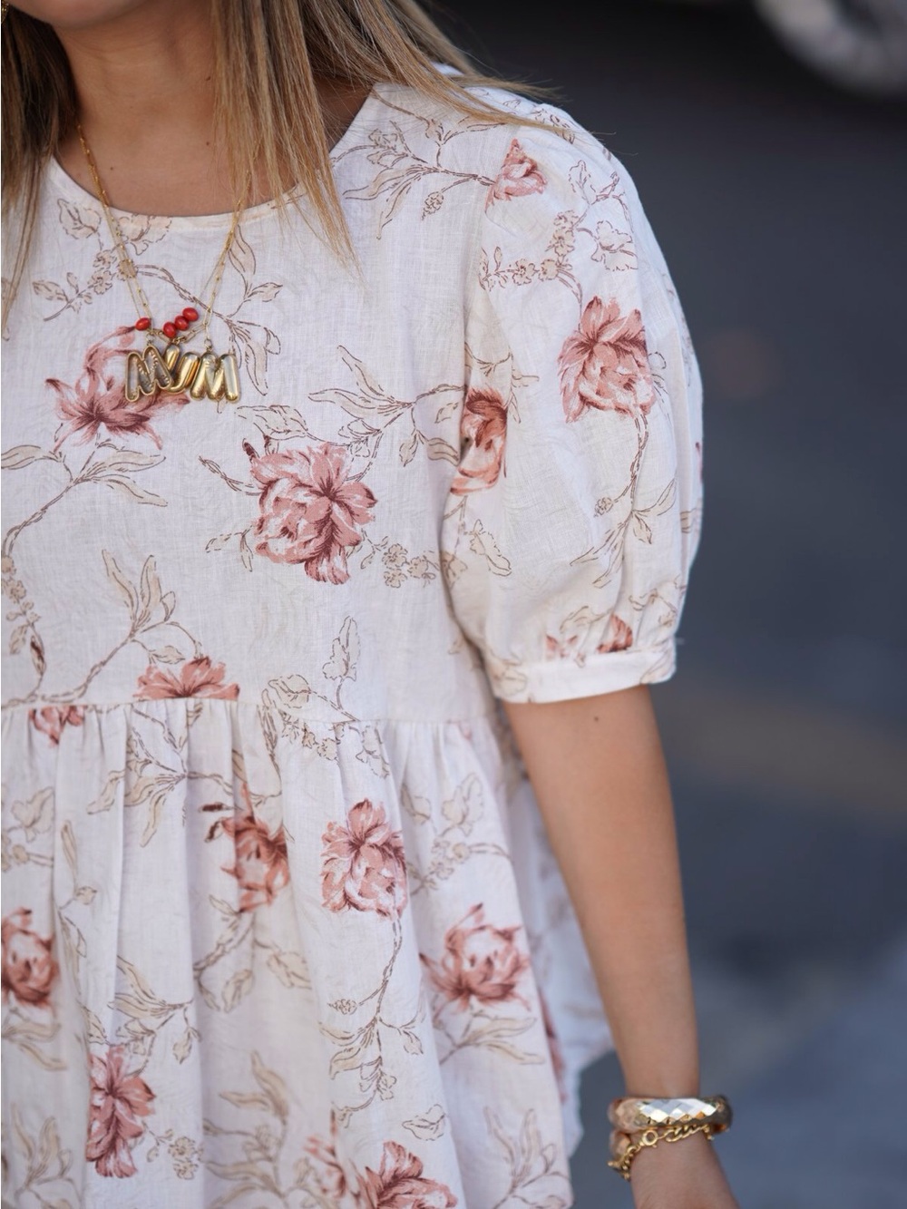 Zara Floral Puff-Sleeve top in Blush Rose